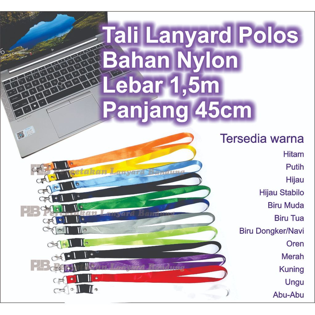 

Tali lanyard Gantungan idcard name tag Polos uk. 1,5 cm bahan nylon polos