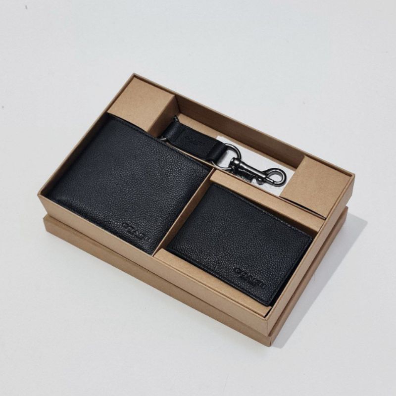 Dompet Pria Original Coach Set Insert Cardcase and Keyfob Strap in Gift Box