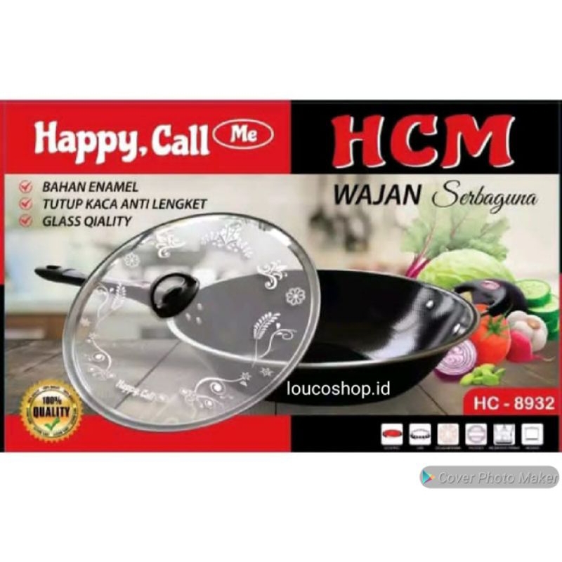 Wajan Penggorengan Enamel Tutup Kaca HCM 32cm