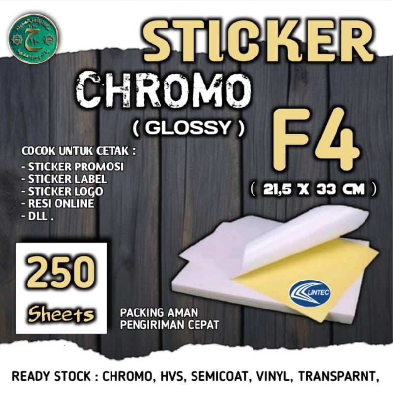 

STICKER CHROMO ( GLOSSY ) F4 UKURAN ( 21,5 X 33 CM ) ISI 250 LEMBAR TERMURAH