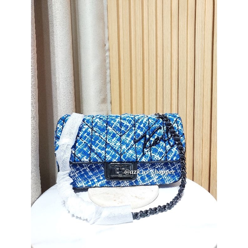 Karl Lagerfeld Agyness Tweed Shoulder Bag Combo Blue (NWT)