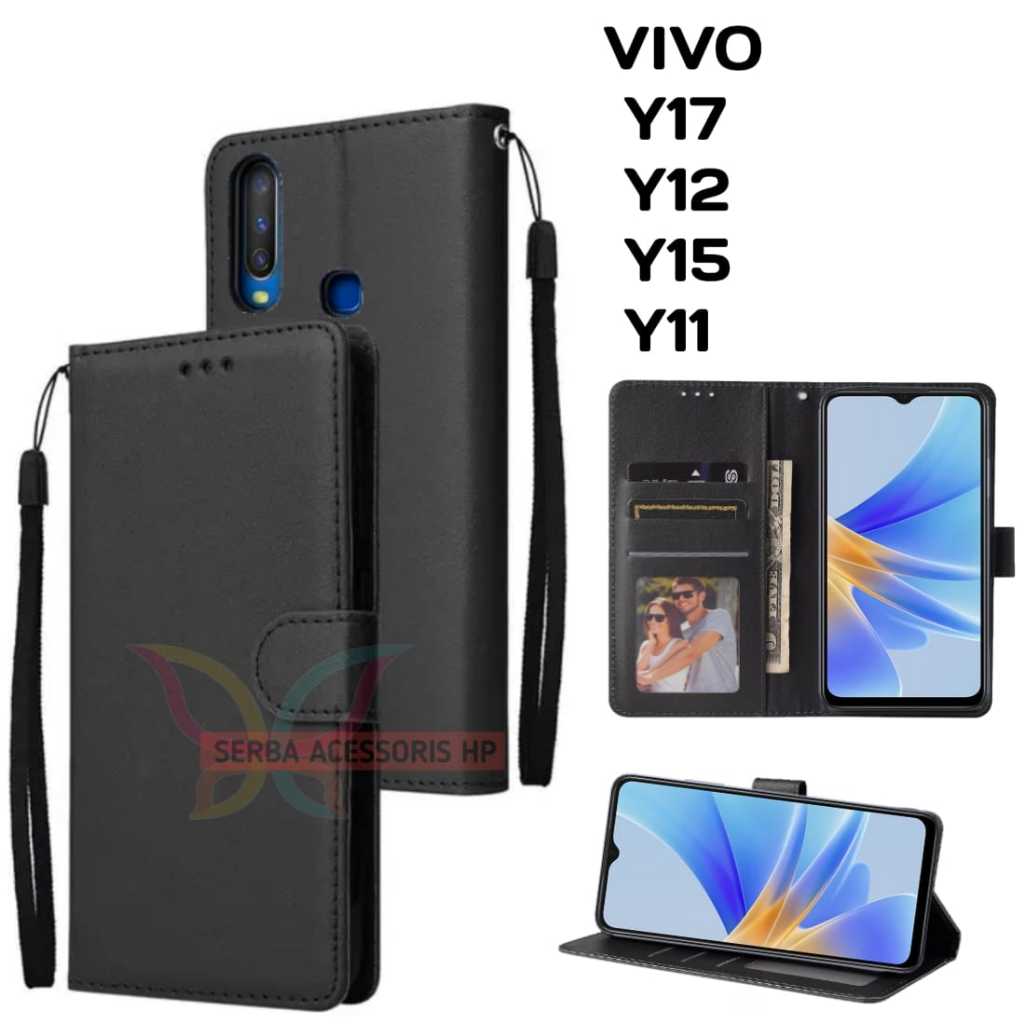 Case dompet kulit lipat magnetis Buat VIVO Y17,Y12,Y15,Y11 flip dompet mewah sampul slot kartu