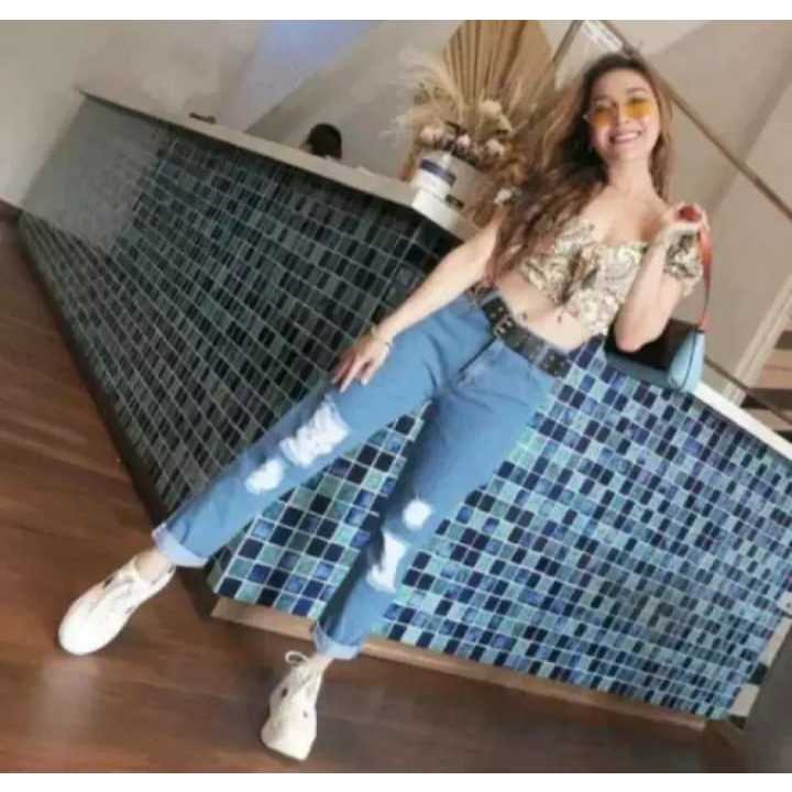 Celana boyfriend sobek lapis,celana cewek kekinian,celana jeans,jeans cewek,celana bagus