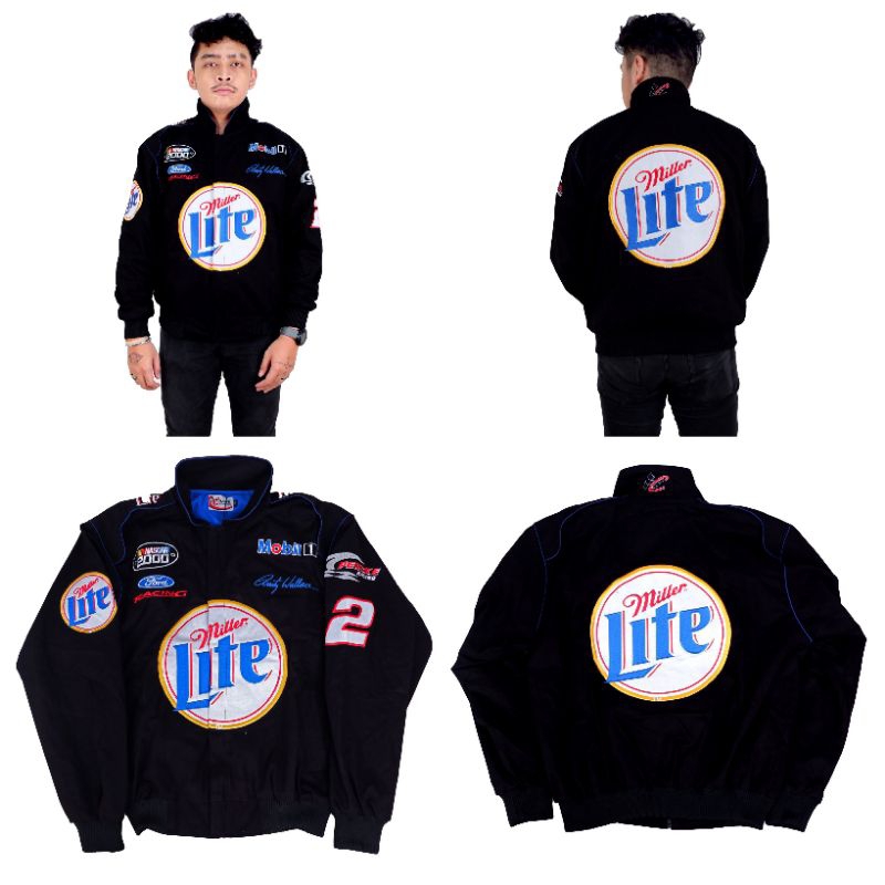 JAKET NASCAR CHASE MILLER LITE BLACK FULL BORDIR AUTHENTIC ORIGINAL