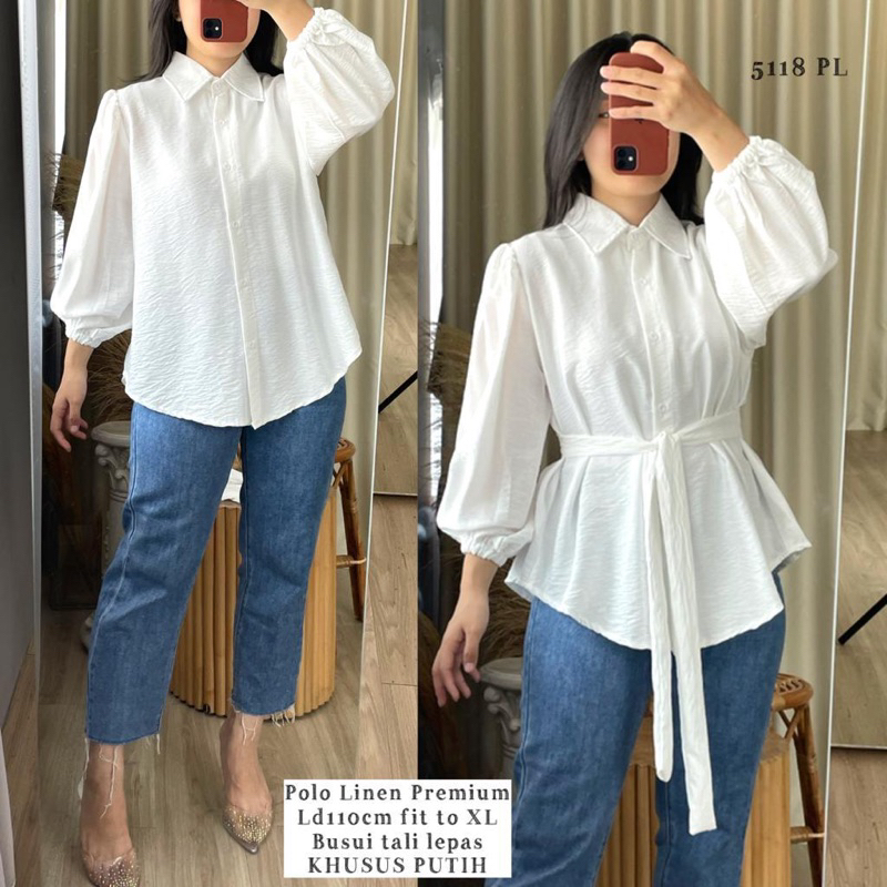 JETA Omura Top | Kemeja Putih Wanita Lengan Panjang | Atasan Wanita Polos | Hijab Busui Friendly | B