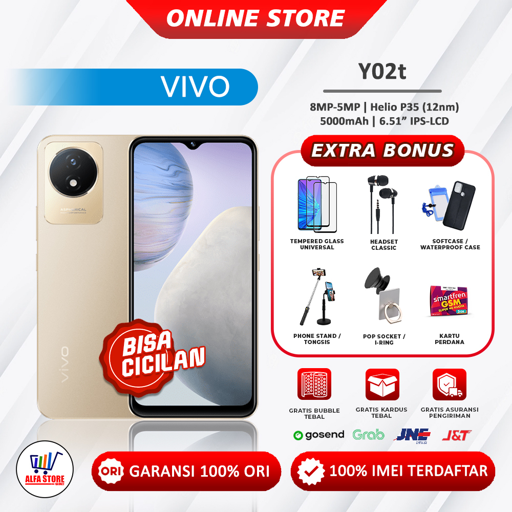Vivo Y02t RAM 4/64GB RAM 3/32GB Y02 RAM 4/64GB RAM 3/32GB Garansi Resmi