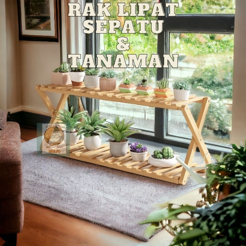 RAK 2 SUSUN SEPATU / RAK KAYU AESTHETIC / RAK  SUSUN SERBAGUNA / RAK KAYU LIPAT ZIGZAG