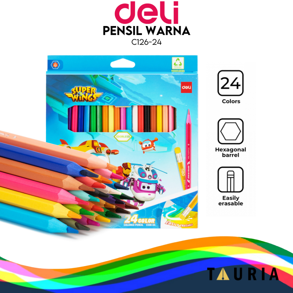 

DELI PENSIL WARNA PANJANG 24 WARNA PENGHAPUS SUPER WINGS C126-24