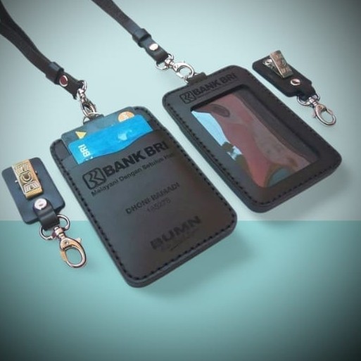 

Gantungan Id Card Holder Kulit Asli Custom Nama & Logo, Name Tag Kulit Asli