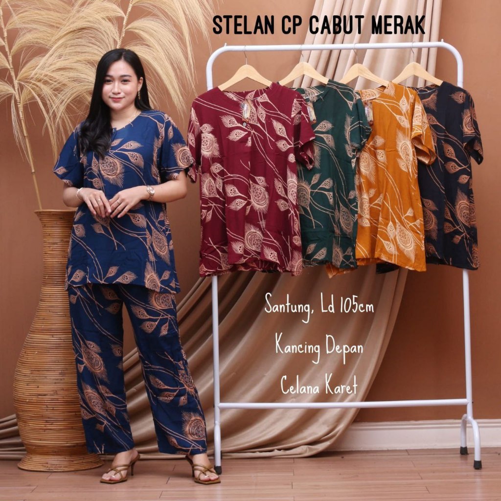 Babydoll wanita lengan pendek set piyama CP batik setelan rayon