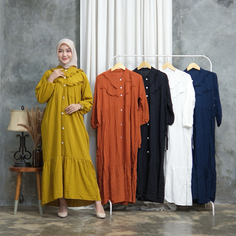 Gamis Rayon Premium Ld 110 Busui Kancing Depan Full Kancing