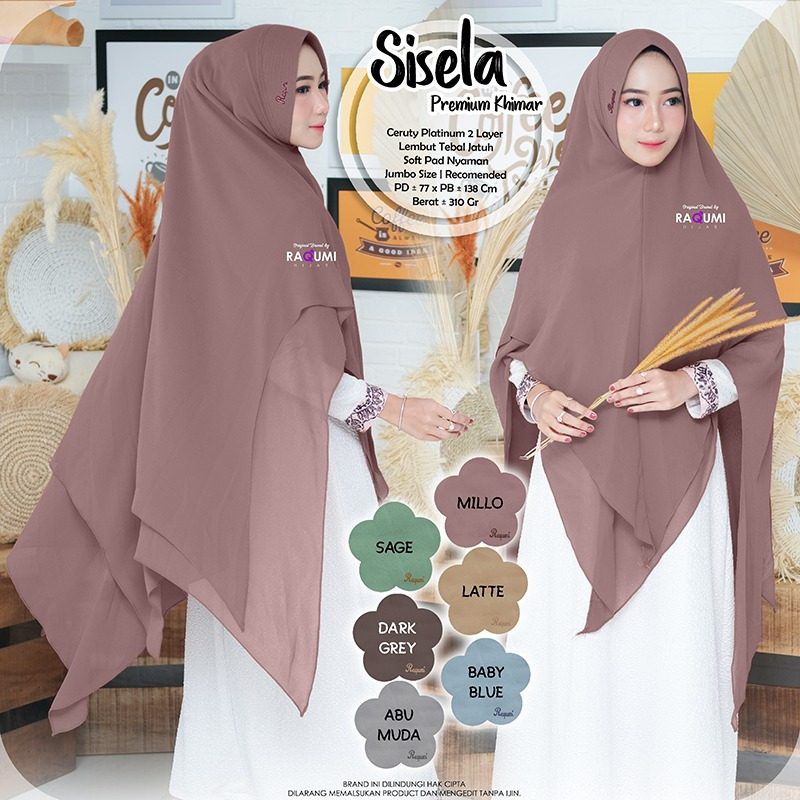 SISELA PREMIUM KHIMAR, KHIMAR JUMBO SUPER BEST SELLER, MATERIAL CERUTY PLATINUM 2 LAYER LEMBUT TEBAL