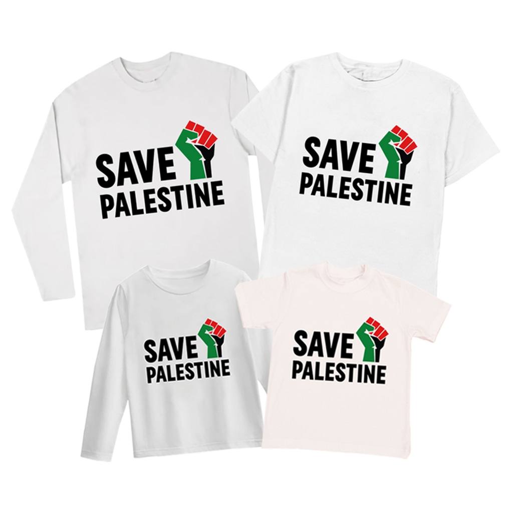 Kaos Couple Keluarga Free Palestina / Kaos Couple Family SAVE PALESTINE Kemerdekaan Palestina Lengan