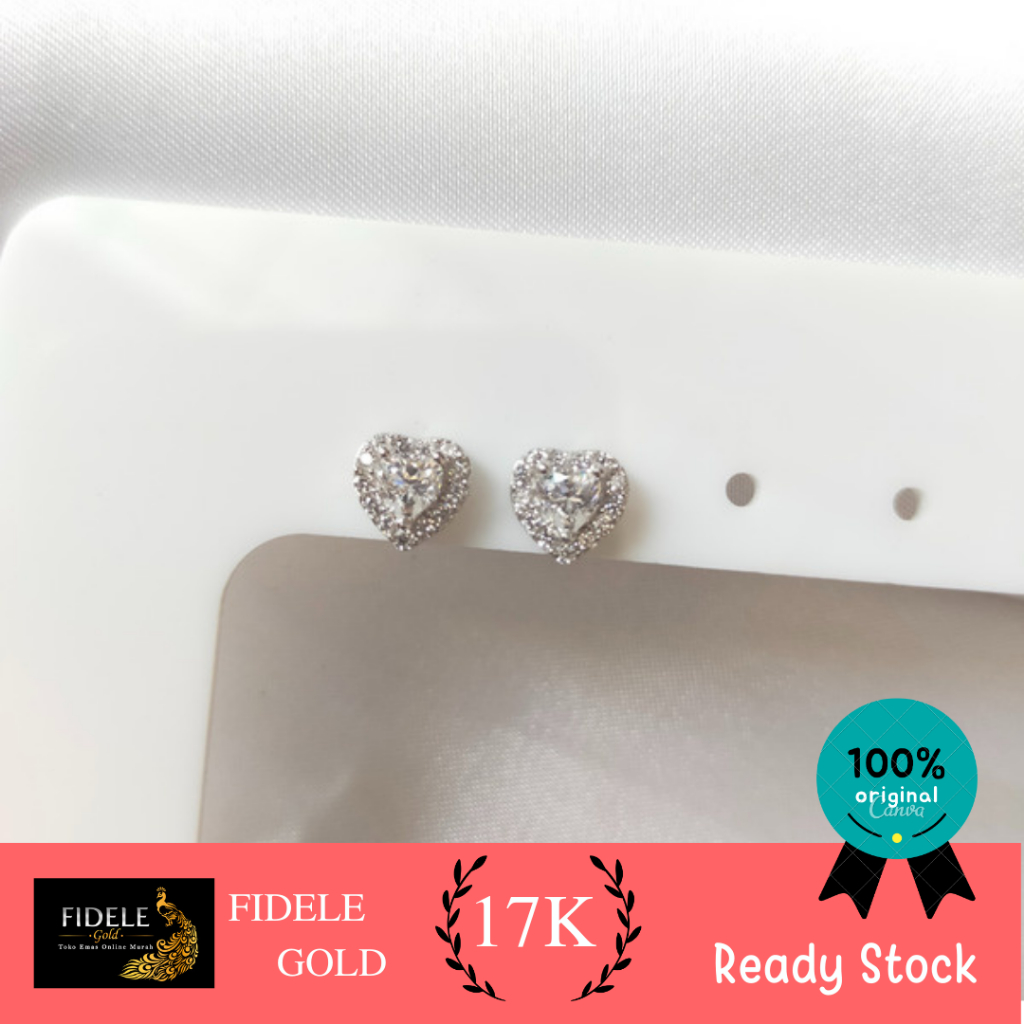 Anting tusuk hati soliter emas asli kadar tua 17k 750 ayugold