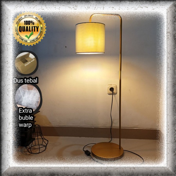 lampu hias standing lantai sudut ruangan tiang kap rangka besi lapisan fiber PVC kain minimalis eleg