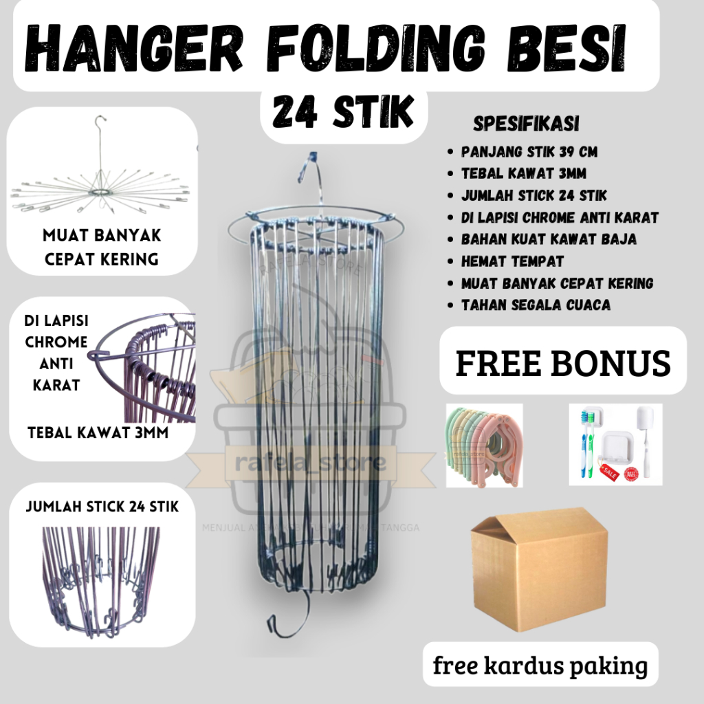 Jemuran baju bayi gantungan baju hanger folding bulat besi 24 stik
