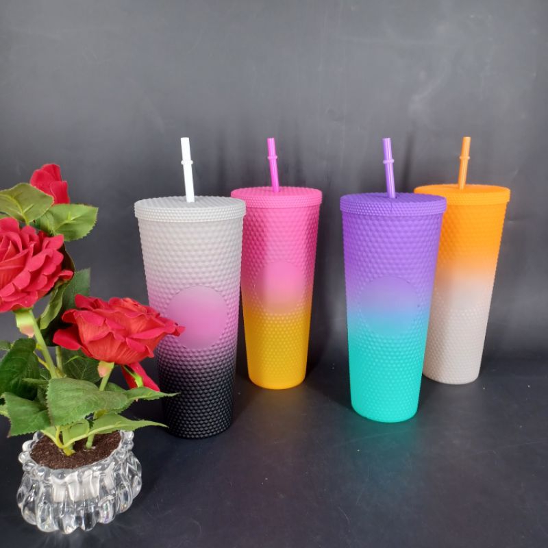 Tumbler Gelas Jerami Jumbo | Gelas Dua Warna Plastik Sedotan | Gelas Plastik 710ml free sedotan