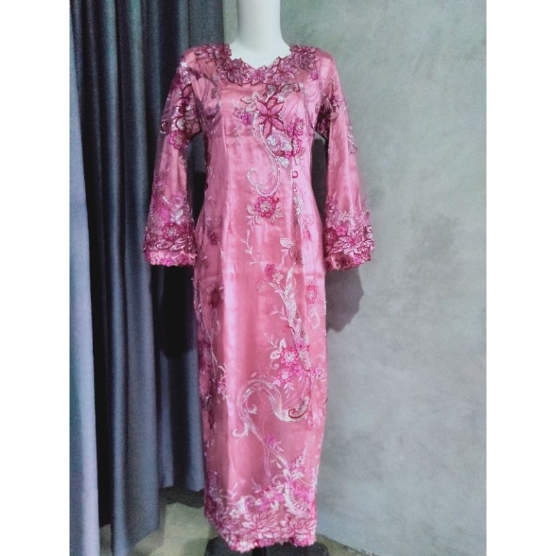 Dress gamis kondangan brukat premium pl warna ungu lave
