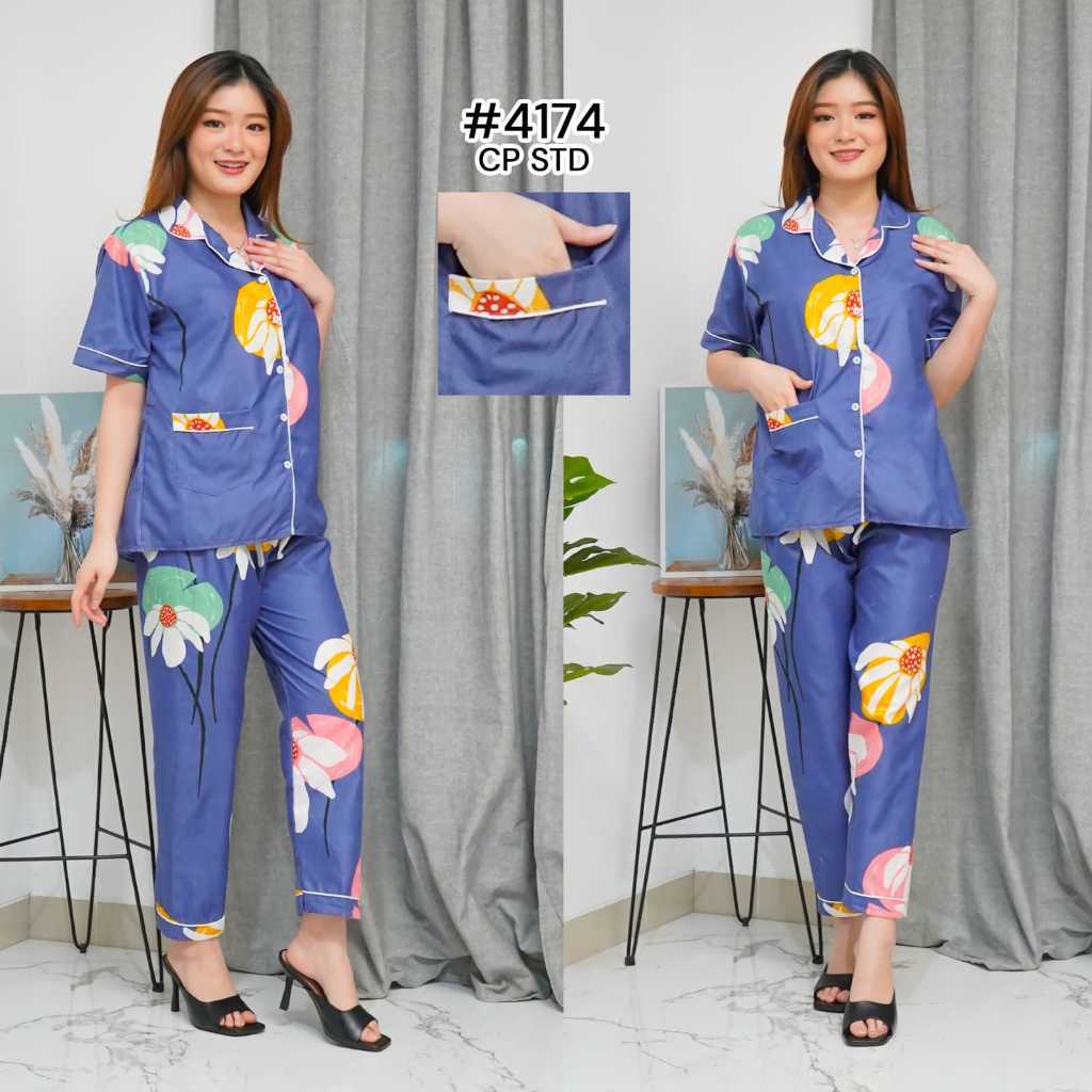 Louella - New Setelan piyama CP standar wanita motif bunga / baju tidur dewasa lengan pendek celana 