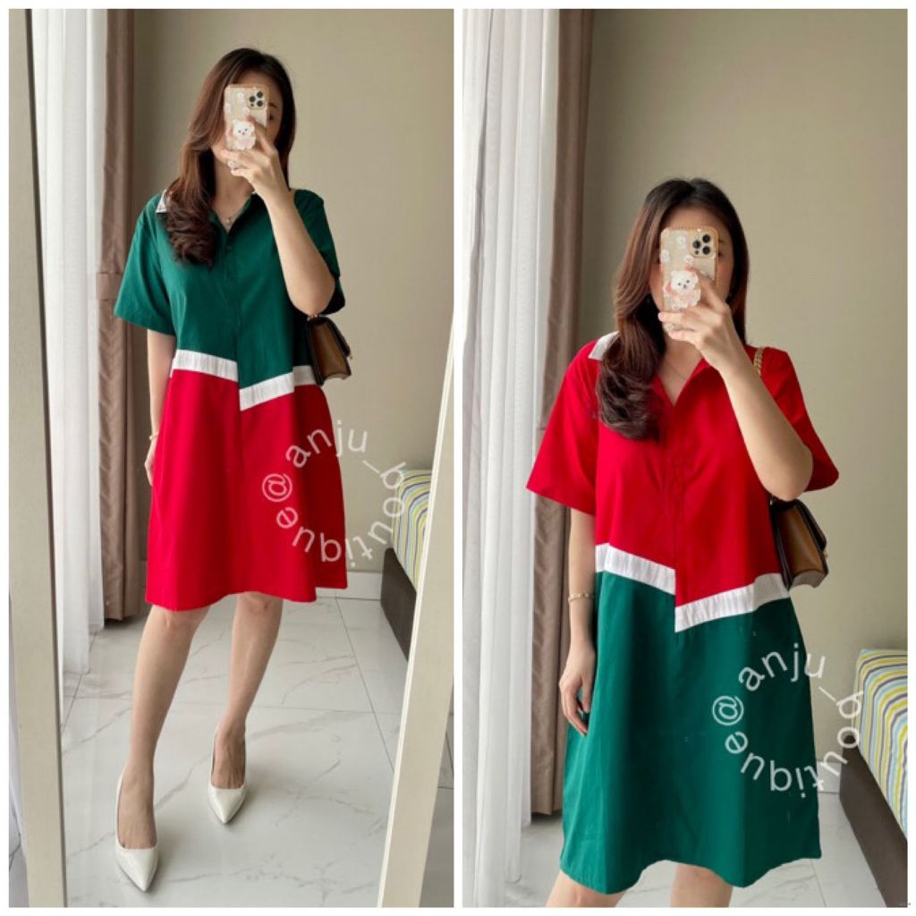 DRESS NATAL KOMBINASI HIJAU MERAH