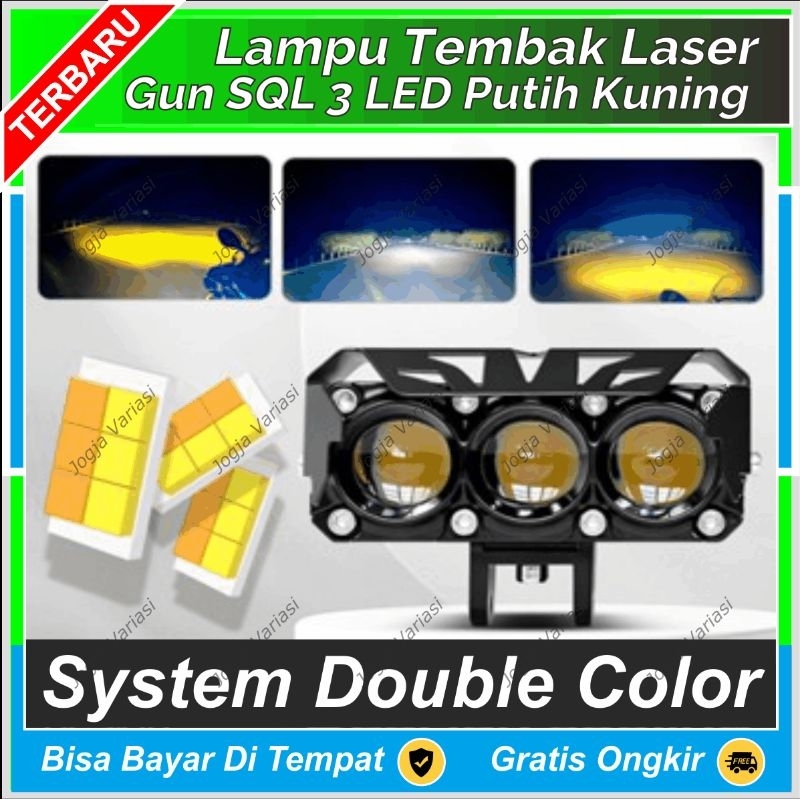 LAMPU LASER SQL 3 MATA LED 2 WARNA PUTIH KUNING FOKUS TERANG TEMBUS KABUT JAUH DEKAT FOGLAMP