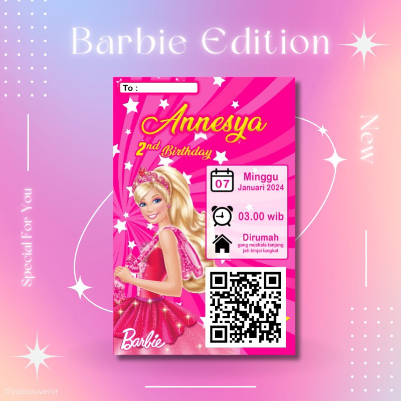 QR CODE Undangan Barbie Invitation Birthday