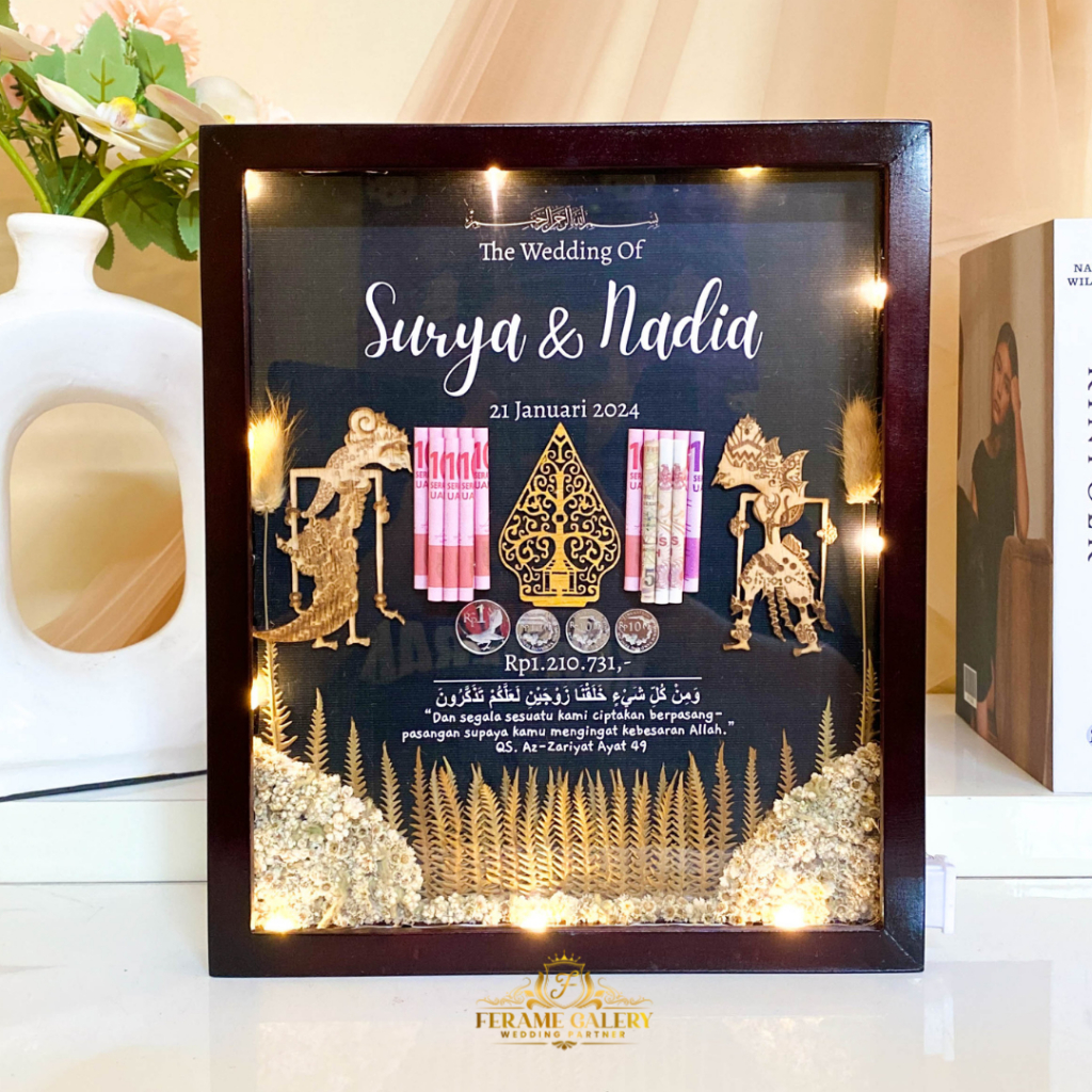 Mahar Pernikahan Wayang Bingkai 30x40 - Bingkai Mahar Pernikahan Jawa - Simbol Mahar Pernikahan - Cu