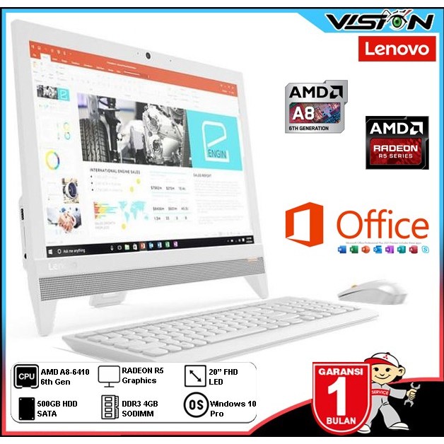 PC AIO LENOVO C20 AMD A8-6410 Gen6 | Radeon R5 | 4GB/SSD256 | 20" FHD