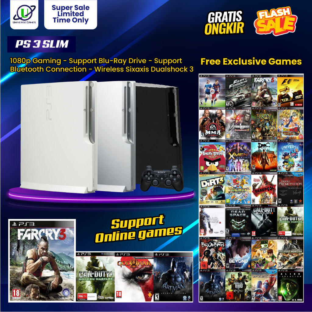 PS3 Slim All Variant Second Bundle Stick Hdd 1Tb / 500Gb / 320Gb / 250Gb / 160Gb - Playstation 3 Gar