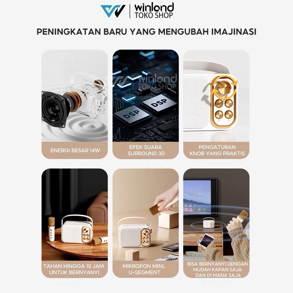 Big Promo [Cod] Winland Speaker Bluetooth Karaoke 2 Mic Recommend Karaoke Speaker Set Ktv Bluetooth