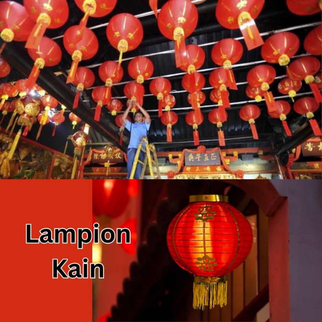 Lampion Kain Merah Motif Gantungan Sincia Lantern Imlek Polos 55-60 cm