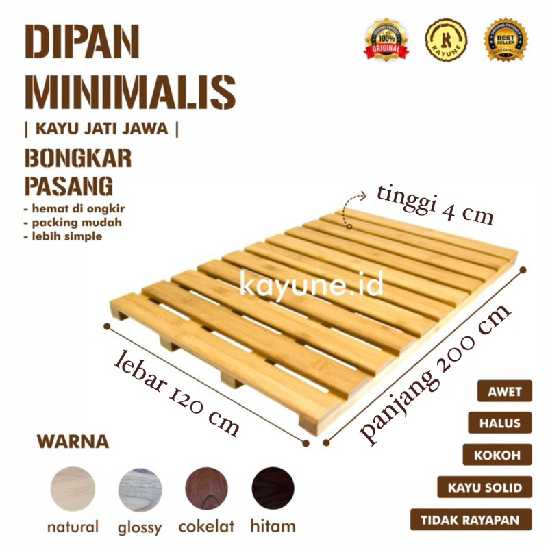 Kayune.id - Alas Kasur Kayu Dipan Minimalis Ukuran 120x200 cm Bahan Baku Kayu Jati Solid Jawa