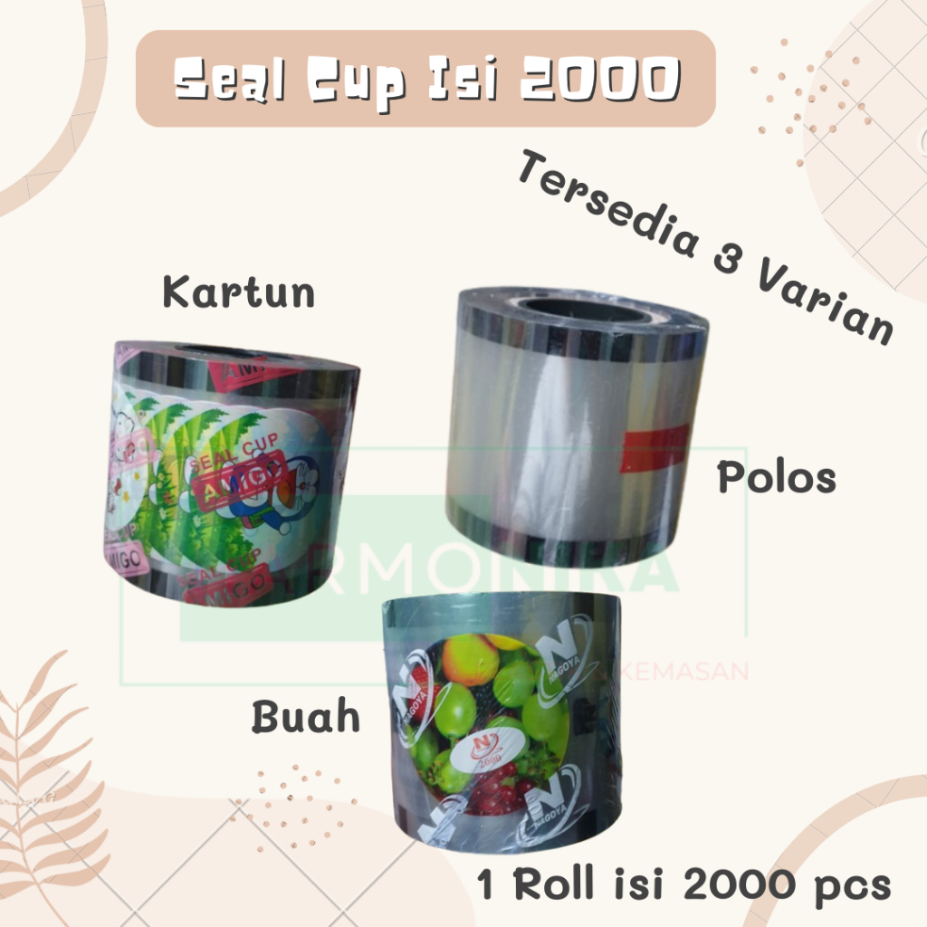 Lid Seal Cup Polos Motif Buah Kartun Isi 2000 Es Teh Jumbo Es Jeruk