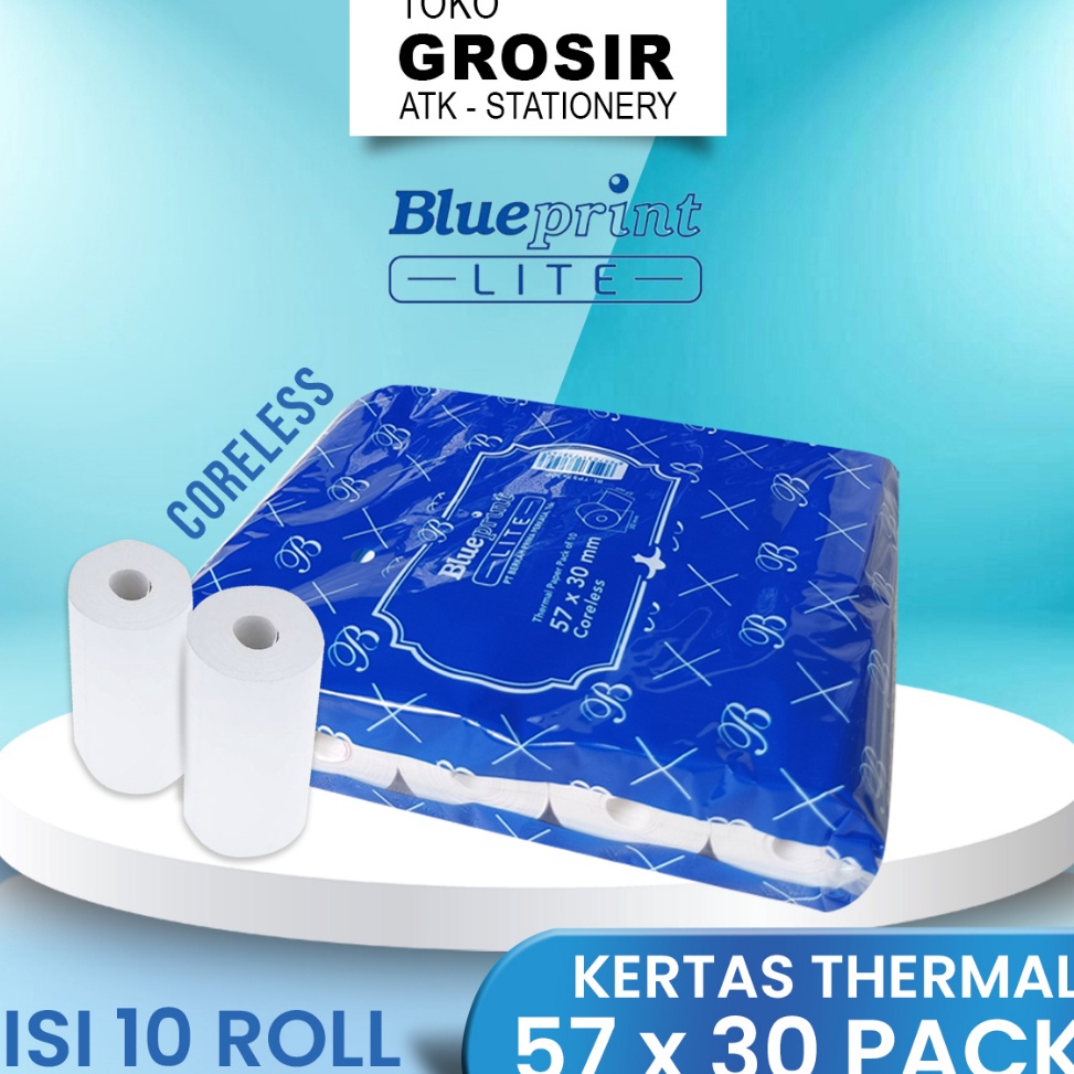 

R33ady 57X30 (1 PACK) KERTAS KASIR STRUK KERTAS THERMAL TERMAL EDC BRI PPOB BLUEPRINT LITE 57MM 58x30 CORELESS [68]