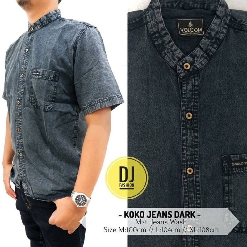 Kemeja Jeans Pria Koko Kemeja Koko Jeans Pria Lengan Pendek Dewasa Atasan Koko Pria Slimfit Jeans Co