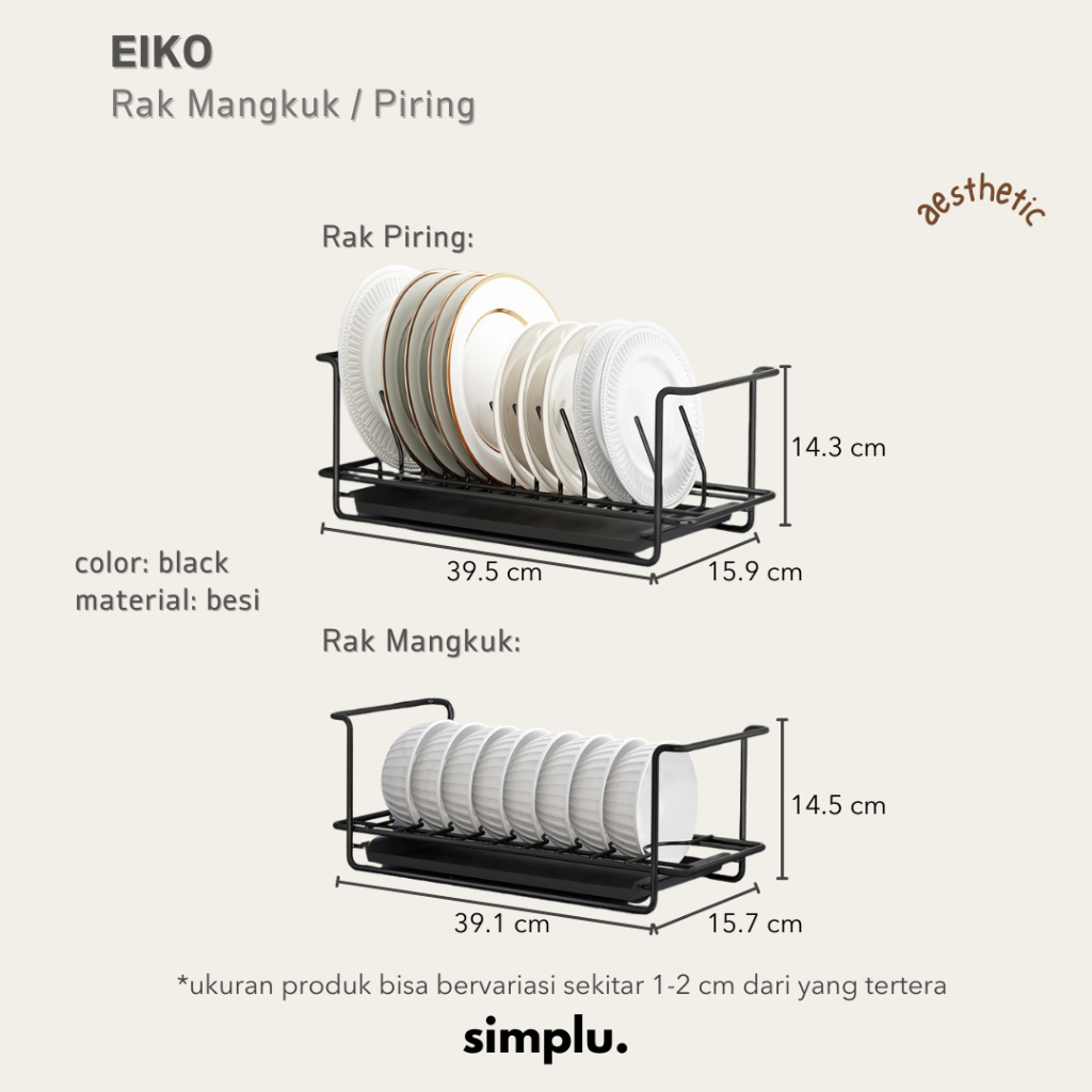 SIMPLU Eiko - Rak Mangkuk Rak Piring Aesthetic Simpel Rak Mangkok Rak Wastafel Rak Piring Kecil Taha
