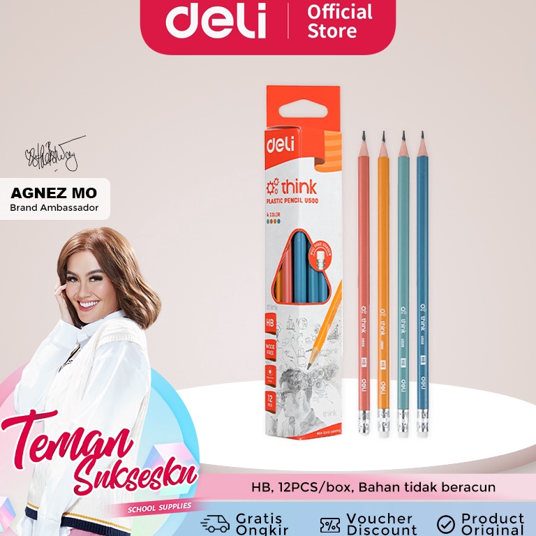

95 Deli Pensil Plastik HB 12PCS/Kotak, dengan Ujung Penghapus, Bentuk Segitiga EU50000 Bayar Di Tempat