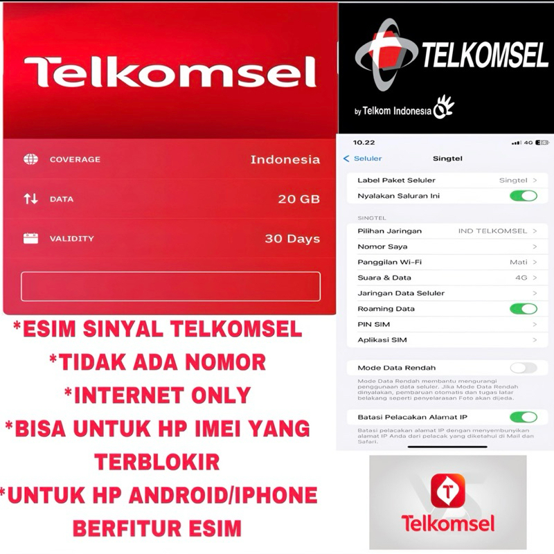 ESIM TELKOMSEL ROAMING FULL KUOTA UTAMA 30 HARI