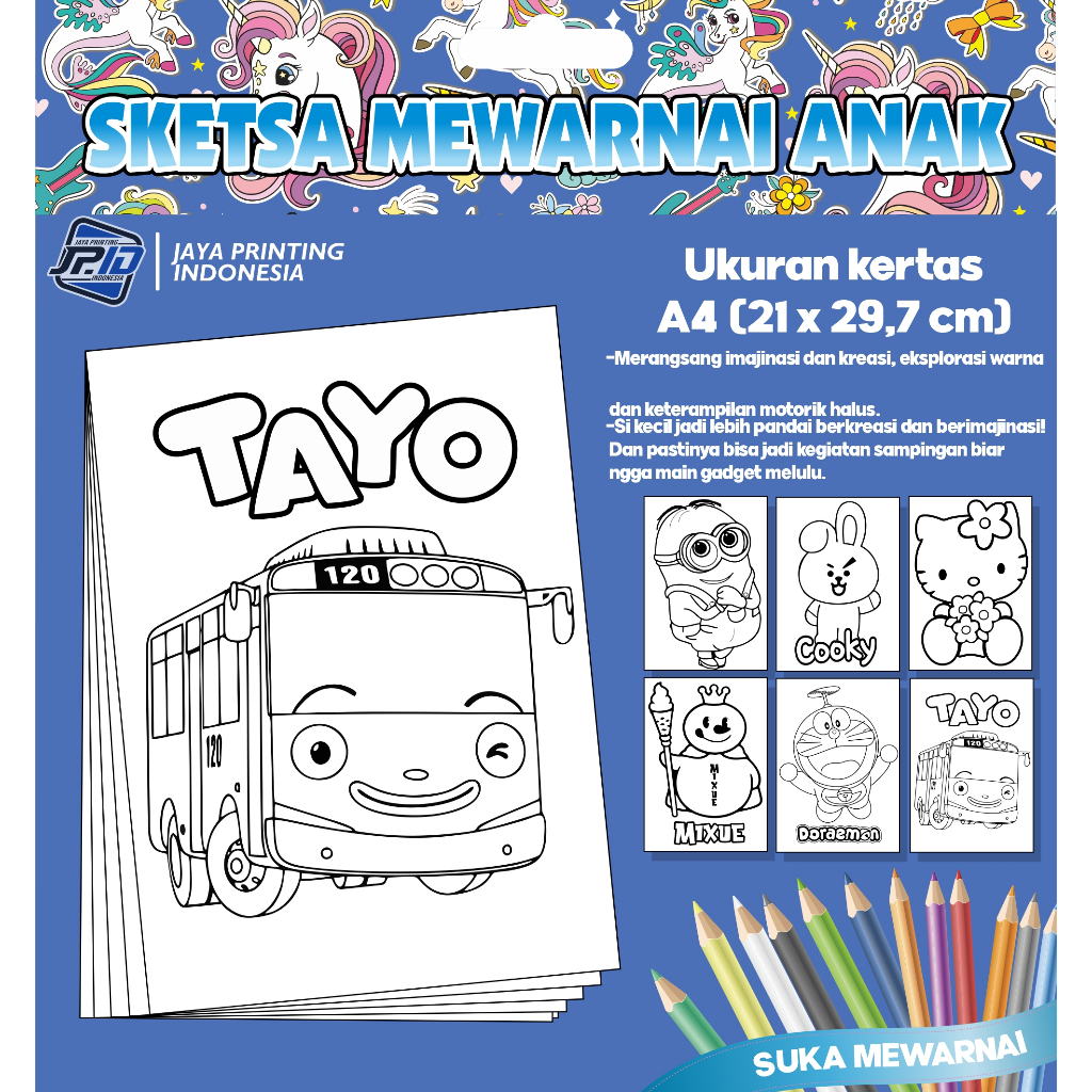Gambar Mewarnai Doraemon Hello Kity Mixue - Kertas Sketsa Animasi Tayo, Minion Untuk Anak PAUD TK SD