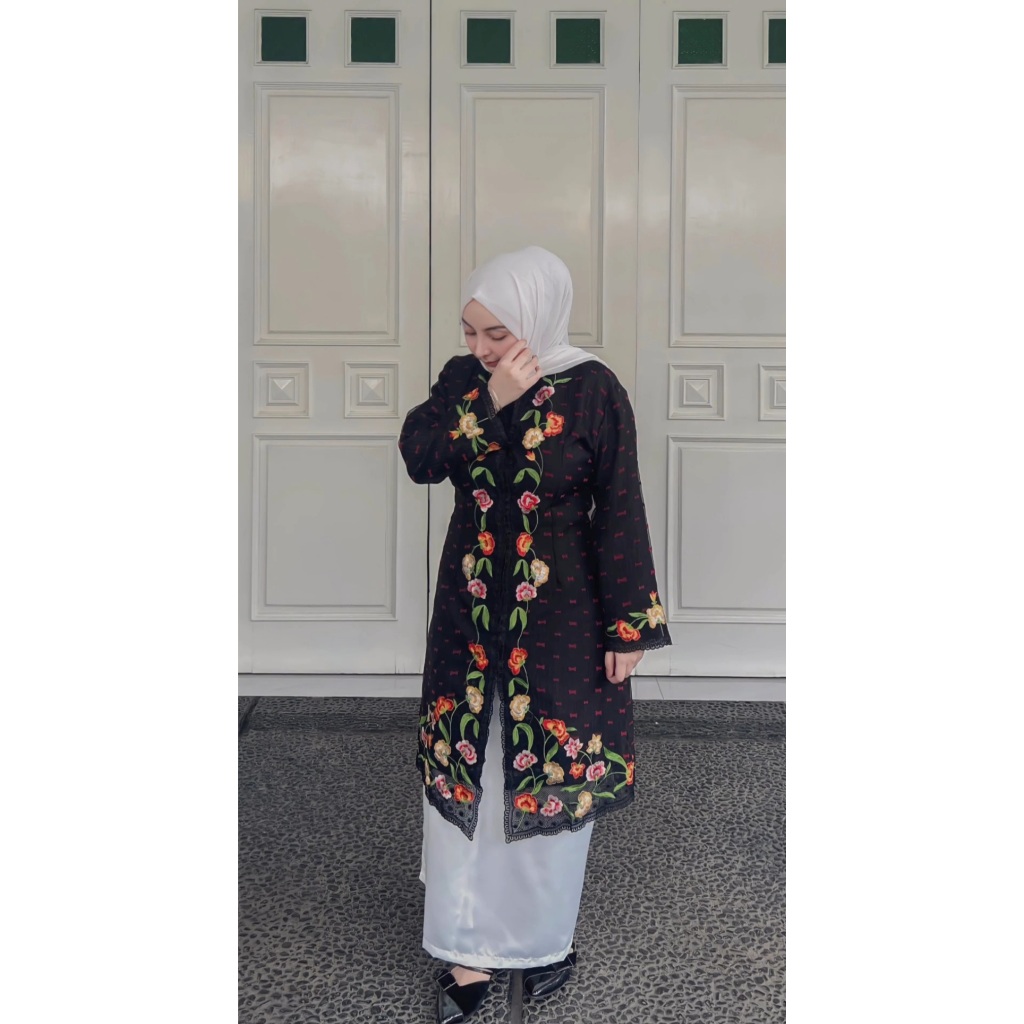 Atasan Long kebaya Sutra Kaca keshwari include jahit Full Furing