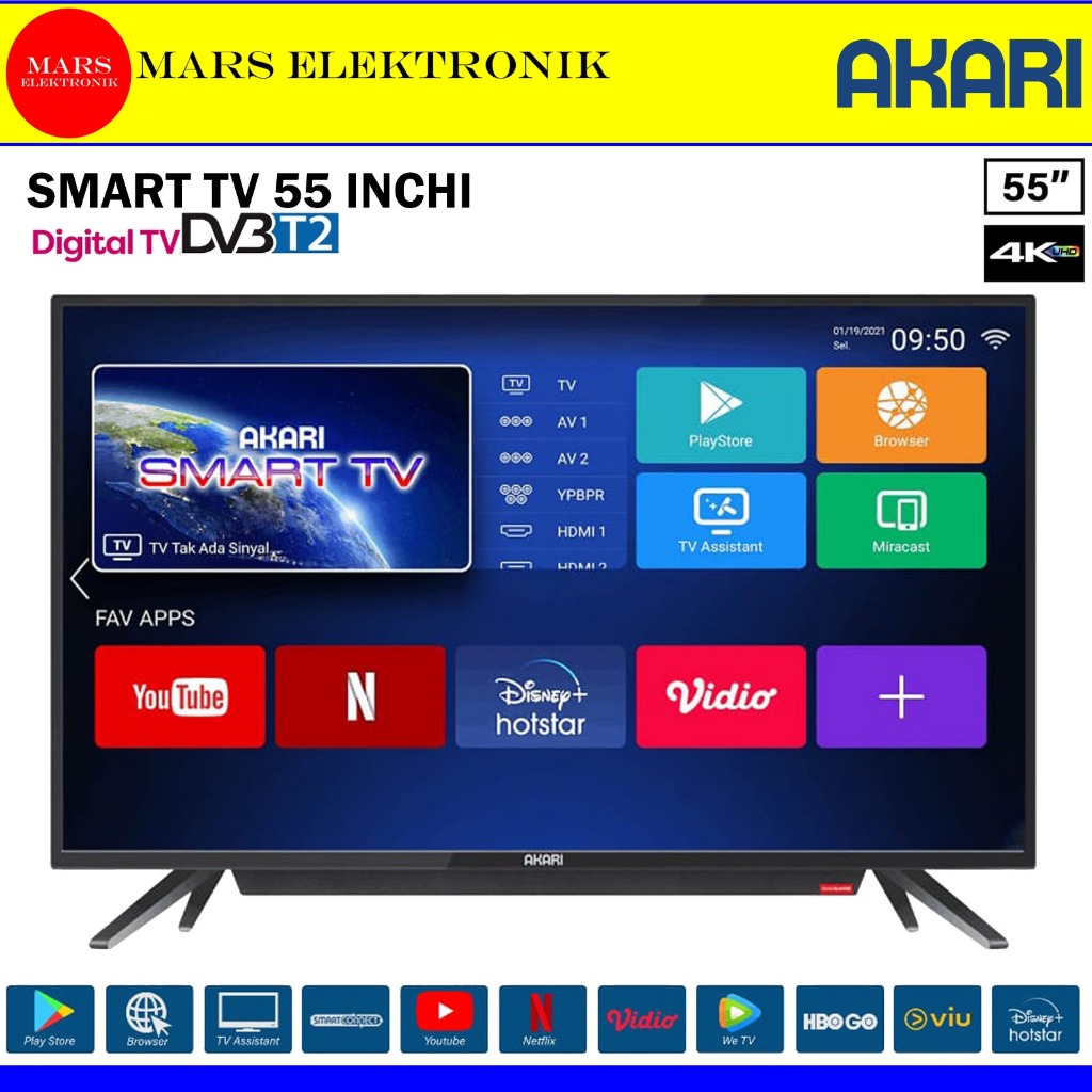 AKARI SMART ANDROID TV - BLUETOOTH FUNCTION - FULL HD - AT-5550B - TV LED SMART ANDROID - RAEDY
