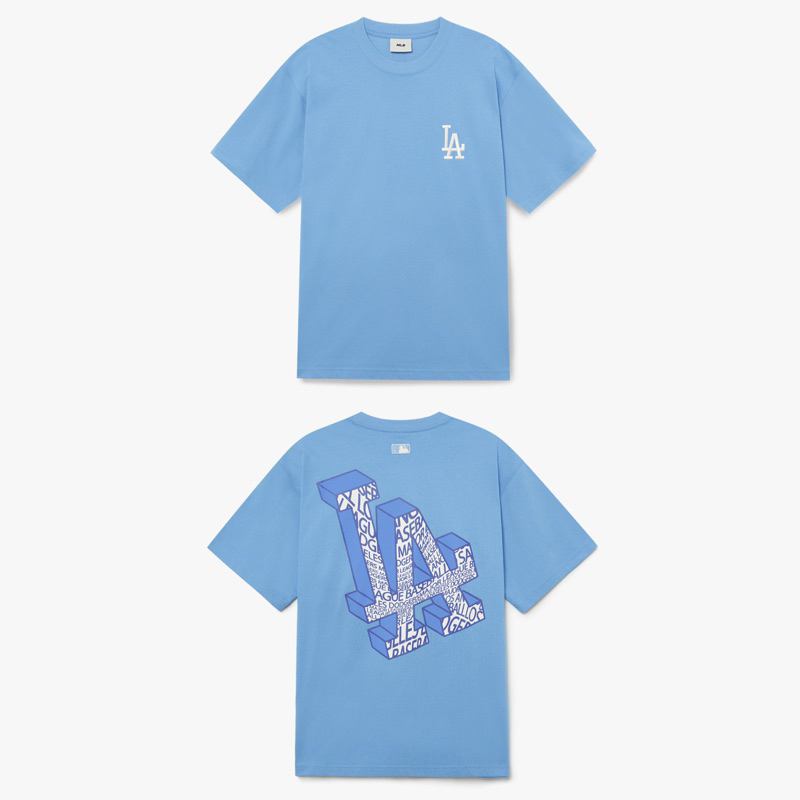MLB LA Bordir Logo Print Grafiti Oversize Blue Tshirt - ORI