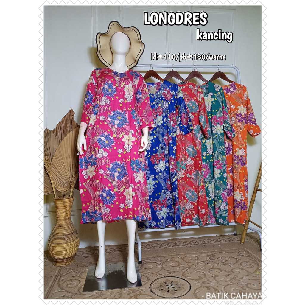 longdres standar bahan rayon LD 110 busui kancing daster lengan panjang