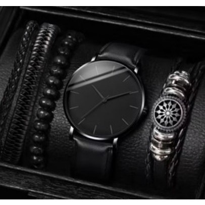 Best Deals 2Pcs Jam Tangan Gaya Bisnis Pria Jam Tangan Mewah Klasik Ultra Tipis Jam Tangan Paduan