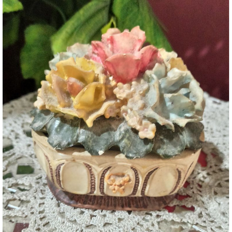 Kotak Perhiasan Vintage antik bunga lawas  klasik T:12 cm