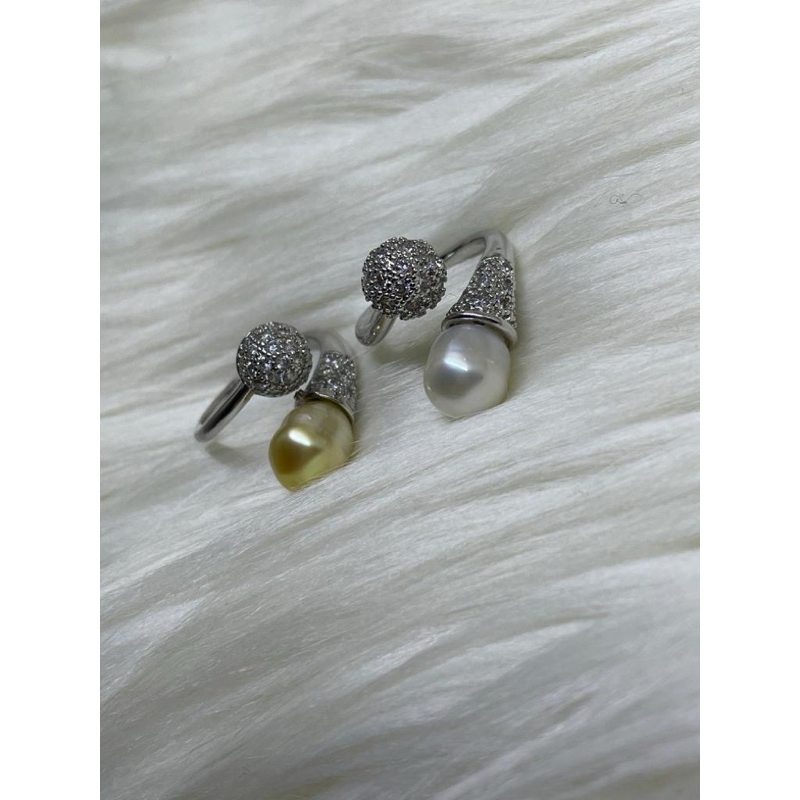 Perhiasan Cincin Mutiara Laut ASLI/Rhodium Premium