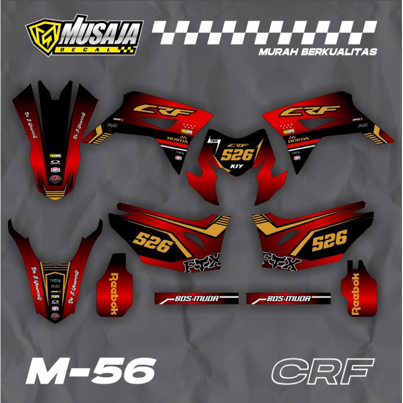 Decal CRF 150 Merah Hitam gold simple Hologram Fullbody - dekal crf150 full