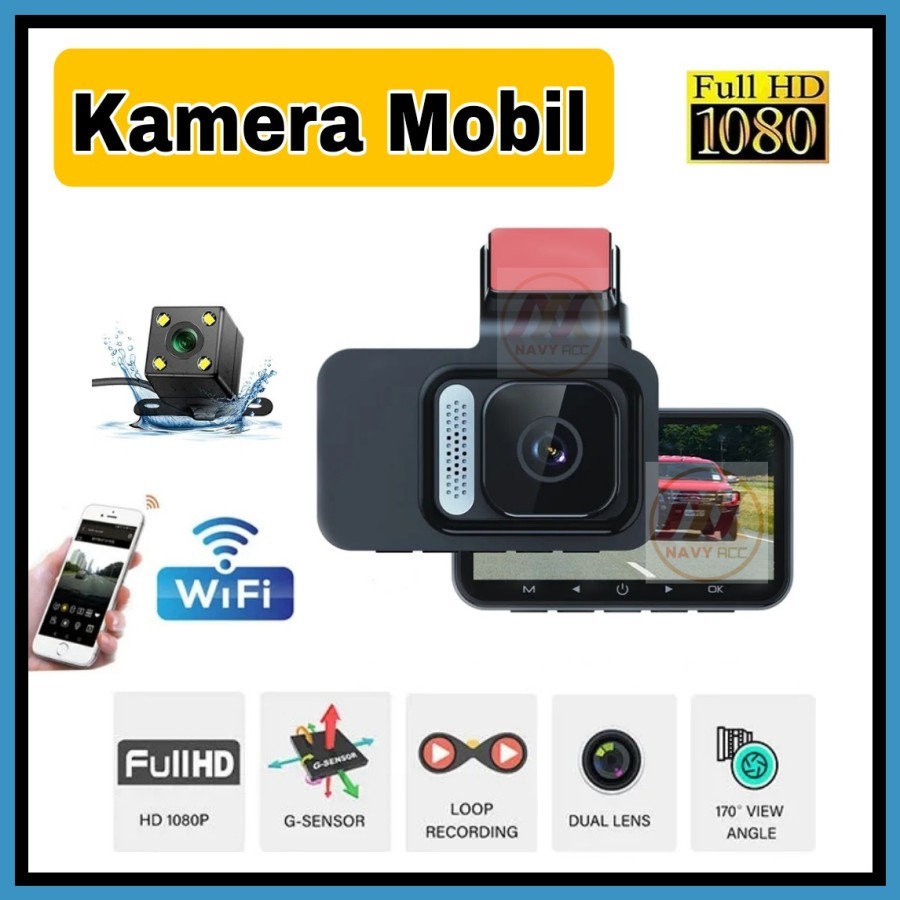 MH - DVR Mobil Dual kamera Wifi Dashcam G Sensor HD Night Vision