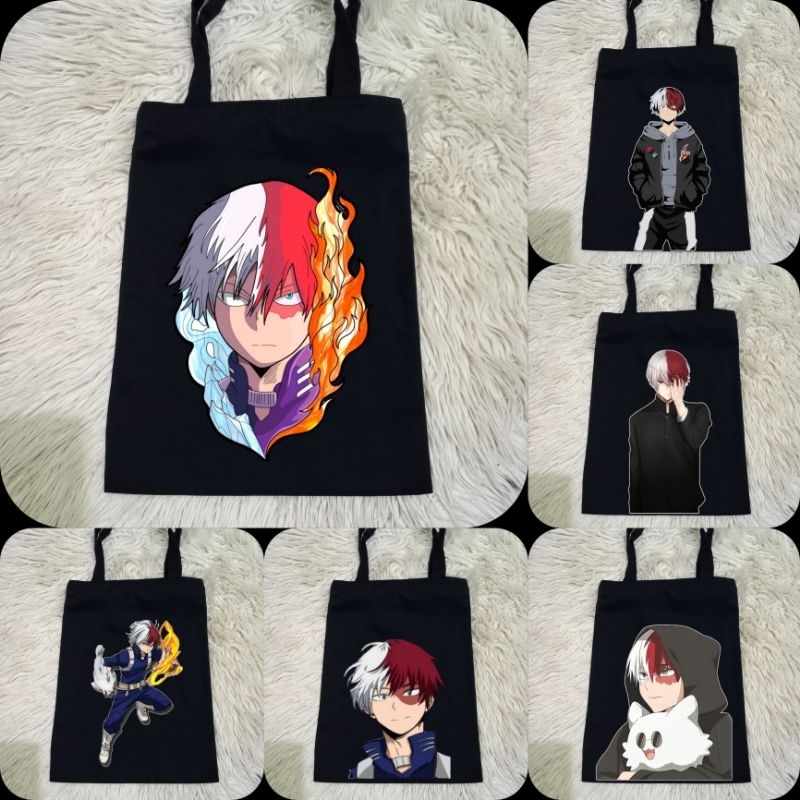 Totebag Hitam Todoroki Anime My Hero Academia Tebal 100% Kanvas Premium / Tas Jinjing Hitam Anime My