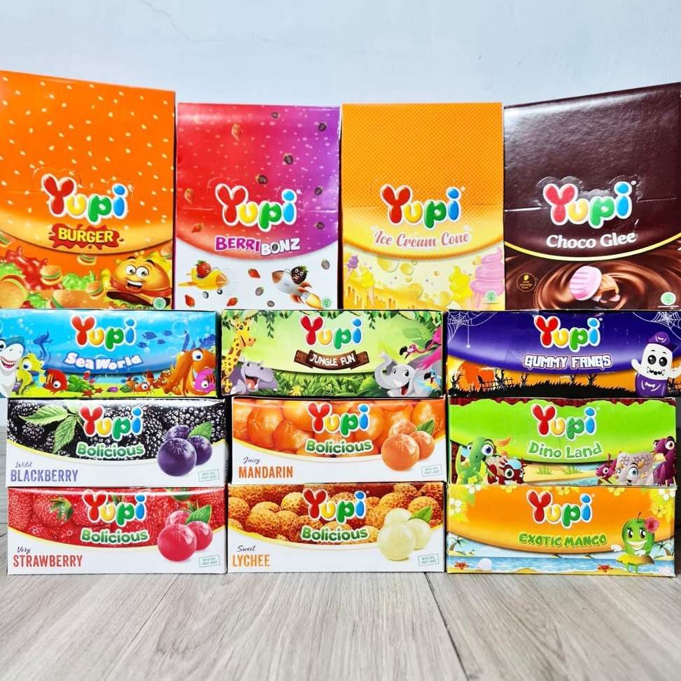 

QU99YO58 [BERKAH] Permen YUPI All Varian Rasa Isi 24 Pcs Per Box Baby Bear / Little Star / Gummy Fangs / Wotta Melon / Ice Cream / Exotic Mango / Berribonz / Choco Glee Fruity Cola / Bolicicious Strawberry Orange / Dino Land / Jungle Fun / Mini Burger /